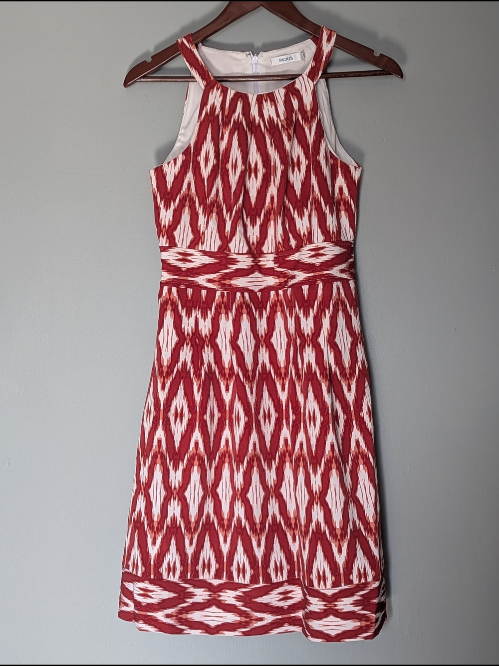 Ricki's Women's Halter Ikat Style Sleeveless Midi Dress Geometric Pattern